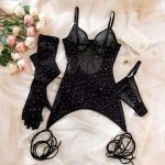 A Hot and Charming Set of Sheer, Sexy and Sensual, See-through One-piece Underwear with Hollowed-out Straps and Gloves - 图片 6