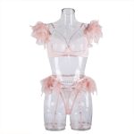 A New Sexy and Trendy Feather Lace Chain Four-piece Set Lace Patchwork Chain Sexy Transparent Mesh Fabric Underwear - 图片 6