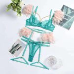 Sexy and Romantic Lingerie Set, Lace, Feather Trim, Sheer and Openwork Romantic Lingerie Four-piece Set - 图片 6