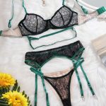 New European and American Women's Clothing Green Lace Sexy Lace-up Patchwork See-through Slimming and Romantic Lingerie Set - 图片 6