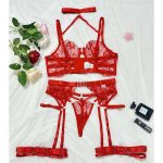 European and American Sexy Neck-hanging, Embroidered, See-through Mesh Fabric Patchwork Lingerie and Underpants Set - 图片 6