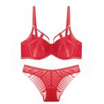 The New European and American Sexy Tie Band Steel Support Gathering Red Bra Sexy Underwear Women's Set for the Zodiac Year - 图片 6