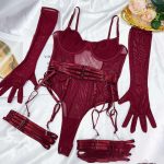 European and American Sex Underwear Women's Ultra-thin Mesh One-piece Slimming Patchwork Strap Gloves Leg Ring Sex Underwear Set - 图片 6