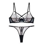European and American Bra Lace Light and Thin Large Chest Small Look Plus-size Sexy Underwear Set for Women, Cross Strap Cutout - 图片 6