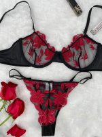 Big Hips Hot Girls Floral Embroidery Women's Strappy Brief Bra Panty Sets - 图片 7