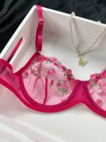 Wine Color Women 2 Piece Floral Sexy Embroidery Erotic Lingerie Underwear Set - 图片 7