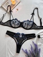 Night Sexy Women 2 Piece Floral Embroidery Sexy Lingerie Underwear Set - 图片 7