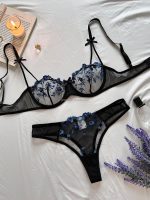 Girls Western Style Embroidery Bow Bra Strappy Sleeping Cute Sexy Underwear Set - 图片 7