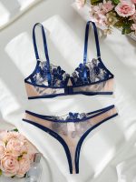 Lady Sexy Floral Embroidered Babydoll 2 Piece Underwire Bra and Panty Floral Cup Sleeping Nightwear Underwear Set - 图片 7