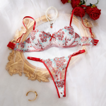 Hot Sale Women's Summer Sexy Bra Suit Ultra-Thin Underwear With Lily Flower Embroidered Bra Sheer Lace Bikini Panties Set - 图片 7