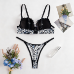 High Quality Women Sexy Costumes Leopard Print Lingerie New Product Women Bar Sexy Set Hot Lace Bar and Panties Underwear Set - 图片 7
