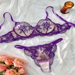 Women's Black Eyelash Lace Sexy Bikini Three-Piece Set XL Floral Bra and Thongs Breathable Adjustable Straps Erotic Lingerie - 图片 7