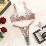 Ultra-thin Solid Color Sexy Color Checkered Pattern Transparent Lace Underwear Gathering Bra Set - 图片 7