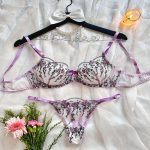 Women's Sexy Black Lace Bikini Set Three Piece Erotic Lingerie with Bra and Thongs Low-Rise Push-Up Bow Decoration - 图片 7