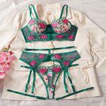 Women's Black Lace Three-Piece Sexy Bikini Set XL Cup Bra Thongs Floral Pattern Breathable Adjustable Erotic Lingerie Bow Summer - 图片 7