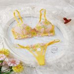 2025 New Arrival Plus-Size Yellow Lingerie Set Printed Lace Trimmed Sexy Low-Cut Bustier Matching Panty Bra Set - 图片 7