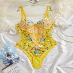 Women Underwear Floral Satin Lace Lingerie Set Sexy Push-up Bralette and Panty Perspective See-Through Slimming Jumpsuit - 图片 7