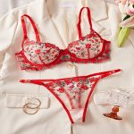 Wholesale Women Sexy Floral Satin Lace Lingerie Set Sexy Push-up Bralette and Panty Perspective See-Through Underwear Set - 图片 7