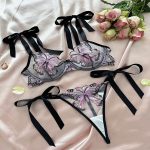 No Minimum Women Sexy Floral Satin Lace Lingerie Set Sexy Push-up Bralette and Panty Perspective See-Through Underwear Set - 图片 7