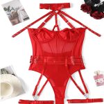 High Quality Sexy Summer Mesh Splicing Conjoined Sling Lace Perspective Underwire Thong Lingerie Set Bra Panty Set for Women - 图片 7
