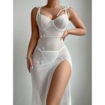 Sexy See-through Mesh Fabric Seductive Lace Backless High-slit Multi-color Romantic Halter Dress - 图片 7