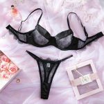 Solid and Sexy Color Checkered Pattern See-through Lace Underwear with Steel Rims Gathered Bra Set - 图片 7