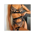 New Sexy and Innocent Mesh Lace Mesh Embroidery Button Steel Ring Metal Bandage Shaping Underwear Set - 图片 7