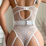 New Sexy Mesh Embroidery Lace Bow Patchwork Hanging Leg Pendant Transparent Seductive and Interesting One-piece Underwear Set - 图片 7