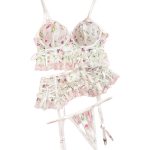 A Two-piece Set of Romantic Lingerie with Bow, Split Mesh, Floral Fringes, Thong, Pure, Sweet and Sexy Ultra-thin Lingerie - 图片 7
