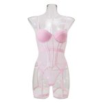 New Solid-color Strappy Mesh See-through Shaping and Sex Lingerie Set with Steel Ring Spliced Leg Rings Three-piece Set - 图片 7