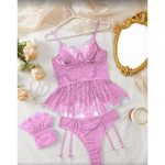 European and American Sex Lingerie Three-point 2025 Lace Sexy Women's Set Three-piece Set with Steel Rims and Garter Straps - 图片 7