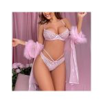 European and American Bestseller Lace Mesh See-through Romantic Lingerie Set, Sexy Lace Three-piece Pajamas - 图片 7