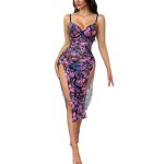 A New Semi-transparent Mesh Print Design Double Slit Nightgown, Thong and Fun Pajama Dress Set From Europe and America - 图片 7