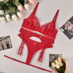European and American Bestseller Sexy Bra Set, See-through Lace Mesh Embroidery Pearl Decoration Romantic Underwear Set - 图片 7