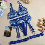 European and American Bestseller Sexy Bra Set, See-through Lace Mesh Embroidery Pearl Decoration Romantic Underwear Set - 图片 7