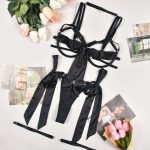 A High-quality Russian Erotic Lingerie Bestseller, a Satin Sexy Bow, Cut-out Leg Loop and Halter Lingerie Four-piece Set - 图片 7