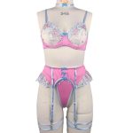European and American Best-selling Sexy Patchwork Embroidered Flower Bra, Hosiery, Leg Girdle, Thong and Lingerie Set - 图片 7