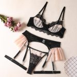 A New European and American Women's Lace Patchwork Bra with Underwire, Fashionable and See-through Sexy Lingerie Set - 图片 7