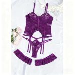 A Set of Sexy and See-through purple Hollowed-out Sex Underwear From Europe and America, Featuring Thin Lace Mesh Embroidery - 图片 7
