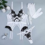 A of Black and White Striped Adult Underwear with Long Net Socks and Legs, Exquisitely Embroidered Flowers - 图片 7