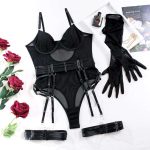 A Three-piece Set of a Popular European and American Women's Bodywork Dress with Steel Rims, Straps, and Gloves - 图片 7