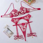 A New European and American Lace Mesh See-through Embroidery Sexy Lingerie, Hosiery and Leg Ring Set - 图片 7