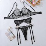 New European and American See-through Embroidery Romantic Bra Set, Sexy Lace Underwear and Underpants Set - 图片 7