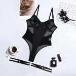 A Popular European and American Net Fabric Semi-transparent Patchwork Backless Sexy Lace-up Halter Jumpsuit - 图片 7