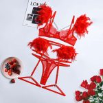 A Popular European and American Erotic Lingerie Set Featuring Feather Lace Patchwork Ankle Straps for a Sexy and Slimming Look - 图片 7