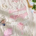 European and American Erotic and Romantic Halter Lace Mesh Semi-transparent Sexy Undergarment Set with Steel Rings - 图片 7