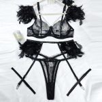 European and American Best-selling Feather Lace Lace Sexy Lingerie, Bow See-through Bra, Sex Lingerie Set - 图片 7