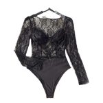 A Popular Black, Sexy Lace Mesh See-through Patchwork Long-sleeved, Slim-fitting Outerwear Jumpsuit From Europe and America - 图片 7