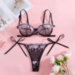 Factory Wholesale of Popular European and American Sexy Tulle See-through Flower Embroidery Tie Bow Adult Lingerie Sets - 图片 7