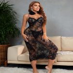 Hot Sexy Women's Nightdress Transparent Seductive Halter with Lace Trim Embroidery Lingerie Sleepwear Free Size Nightdress - 图片 7